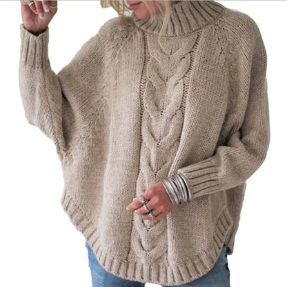 High Collar Bat Sleeve Knit Sweater – Cozy & Chic Autumn/Winter Style