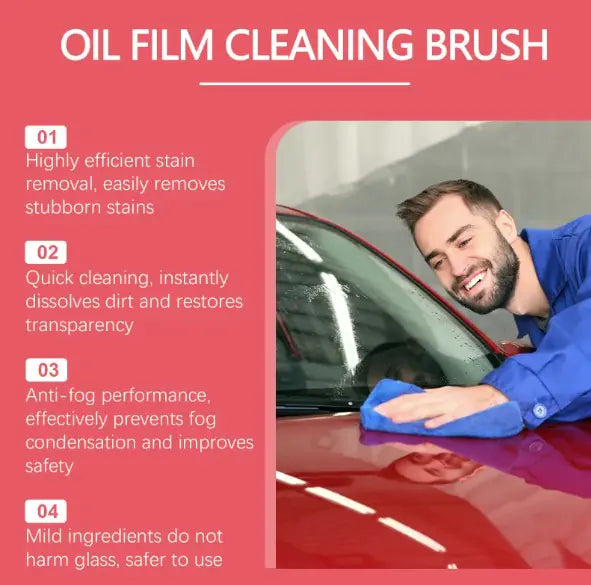 Car Window Glass Cleaner with Brush – Oil Film & Stain Remover