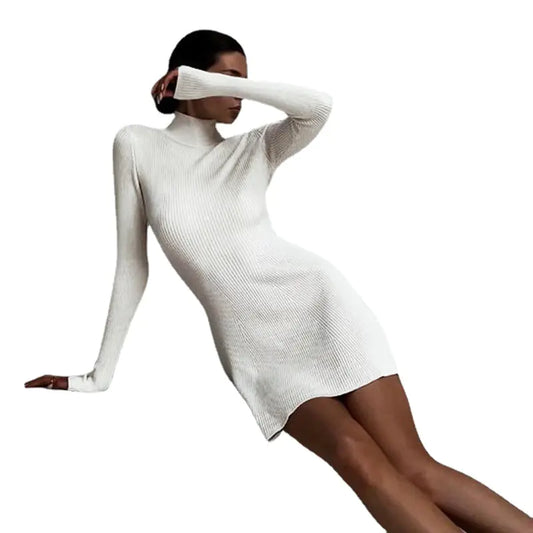 Slim Fit Knit Long Sleeve Dress – Elegant Curve-Hugging Pullover