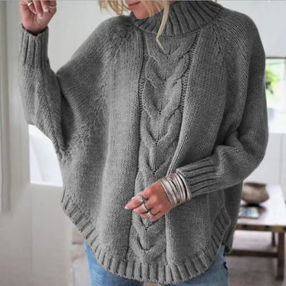 High Collar Bat Sleeve Knit Sweater – Cozy & Chic Autumn/Winter Style