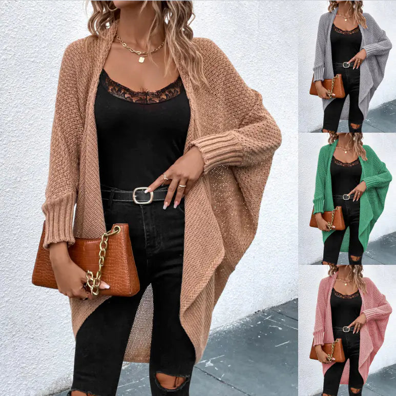 Batwing Knit V-Neck Cardigan – Cozy Loose-Fit Autumn & Winter Essential