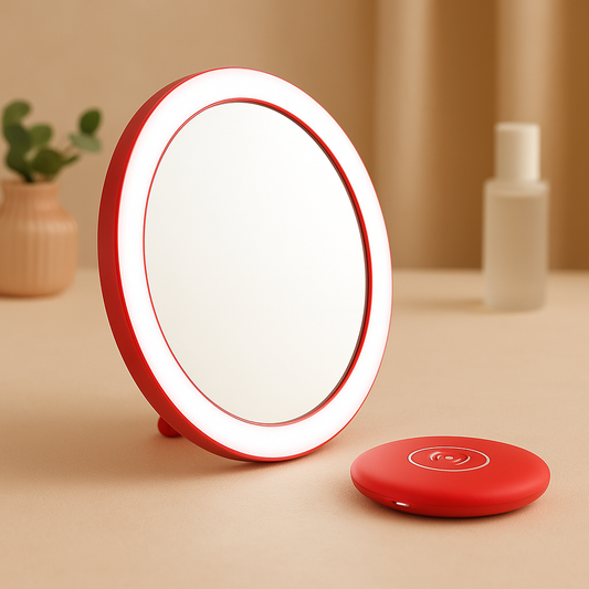 Rechargeable LED Makeup Mirror with 1X/10X Magnification – Foldable & Portable