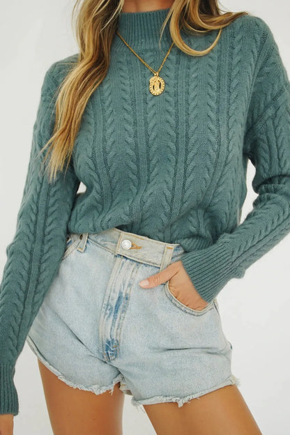 Printed Cotton Knit Sweater – Cozy Autumn/Winter Long Sleeve (One Size)