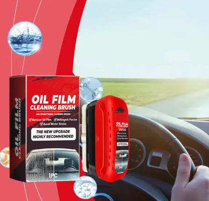 Car Window Glass Cleaner with Brush – Oil Film & Stain Remover