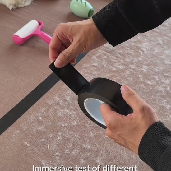 Cat grooming glove in use on furniture