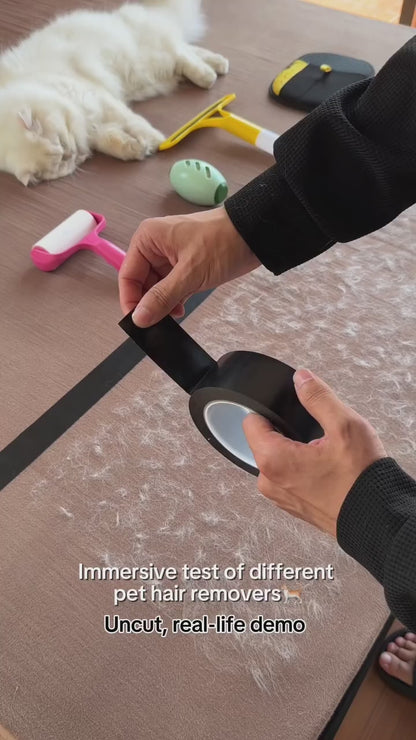 Cat grooming glove in use on furniture