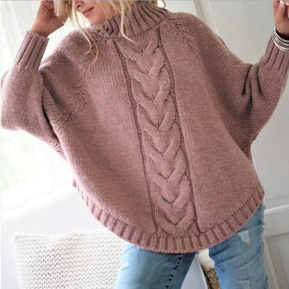 High Collar Bat Sleeve Knit Sweater – Cozy & Chic Autumn/Winter Style